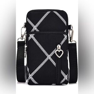 3-Way Crossbody Phone & Personal Items Bag – Black Geometric Print (NWT)